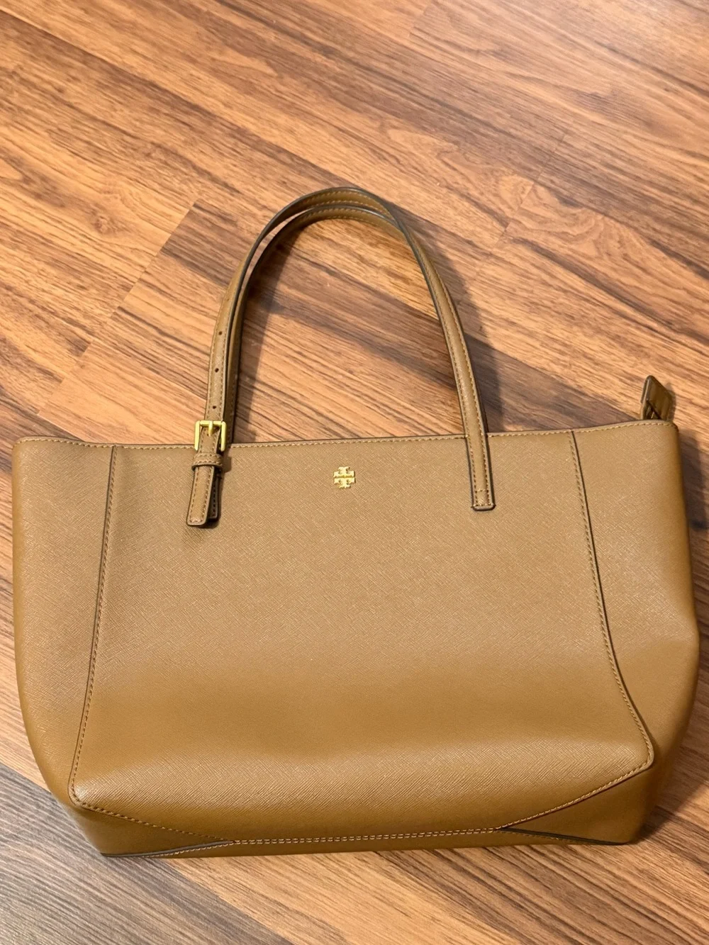 Tory Burch Caramel Leather Tote with Gold Logo